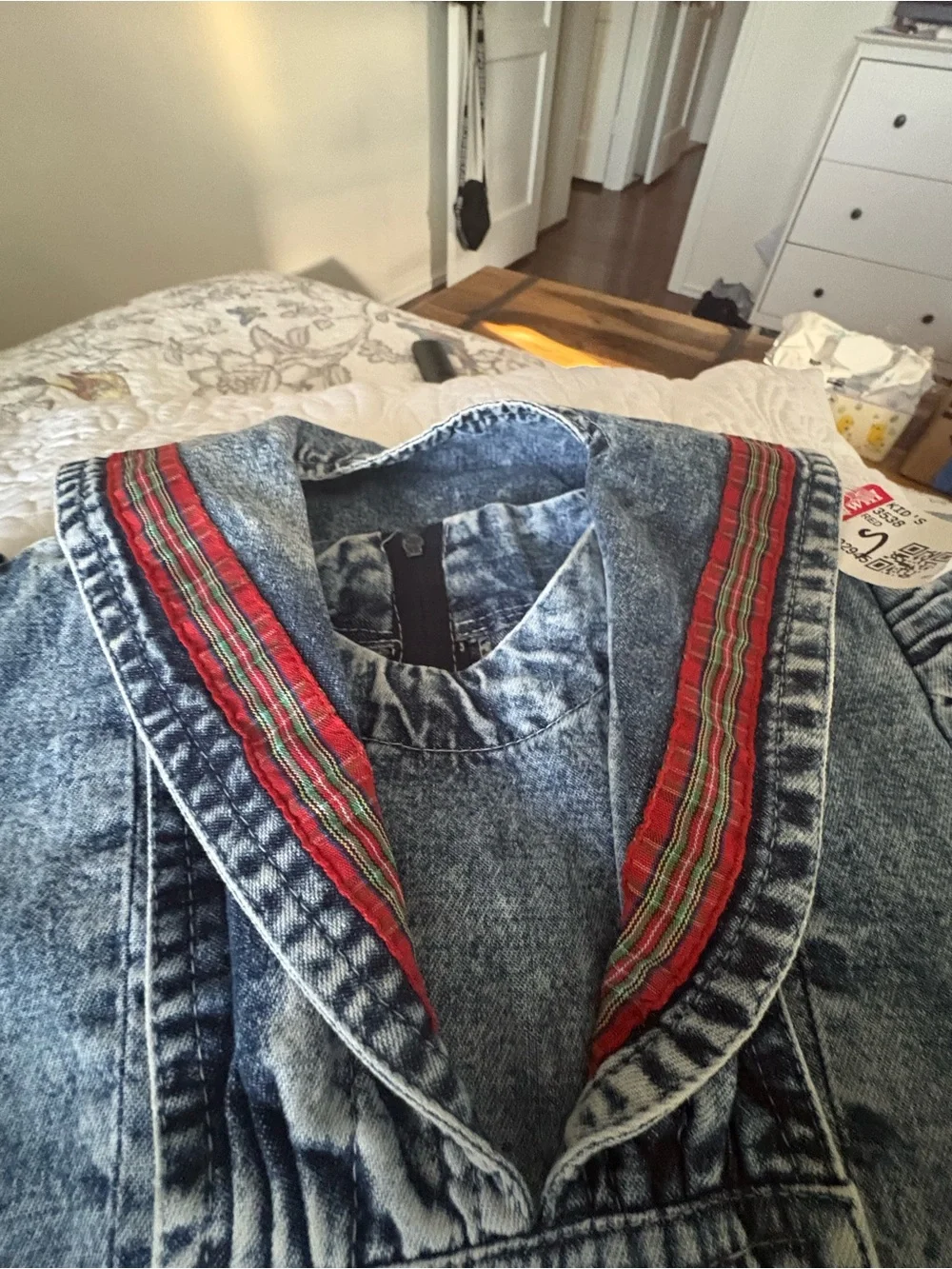 Vintage Kids Denim Sailor Dress in Light Blue Acid Wash